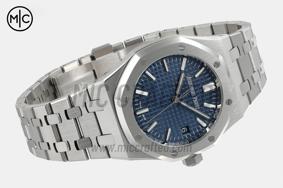 Royal Oak 37mm 15550 SS 藍色紋理錶盤配 SS 錶鏈 - 尊貴版