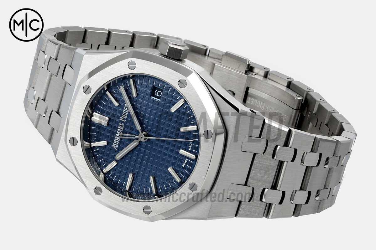 Royal Oak 37mm 15550 SS 藍色紋理錶盤配 SS 錶鏈 - 尊貴版