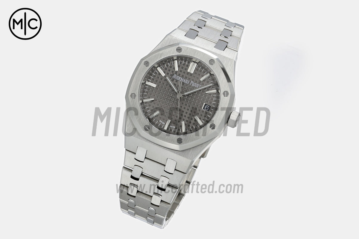Royal Oak 37mm 15550 SS 灰色紋理錶盤配 SS 錶鏈 - 尊貴版