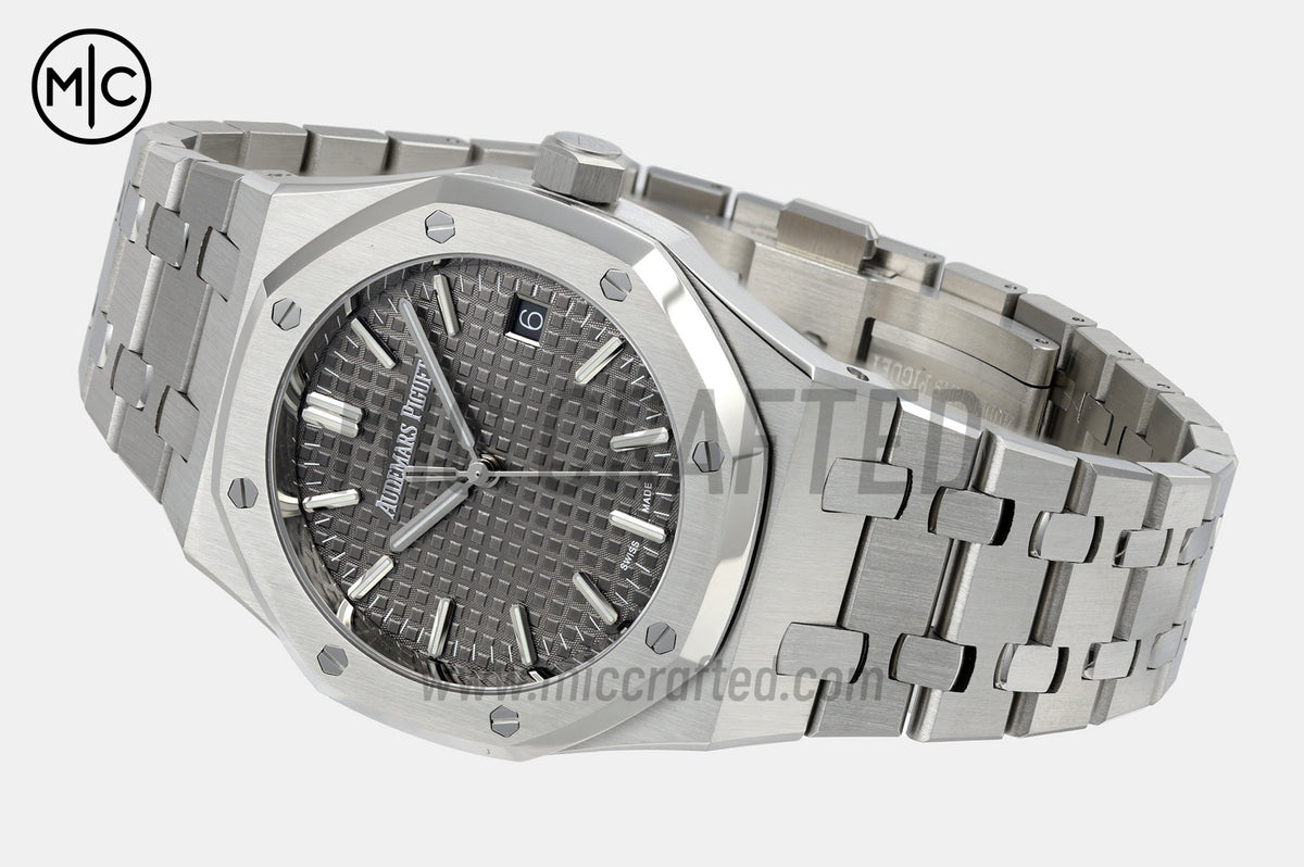 Royal Oak 37mm 15550 SS 灰色紋理錶盤配 SS 錶鏈 - 尊貴版