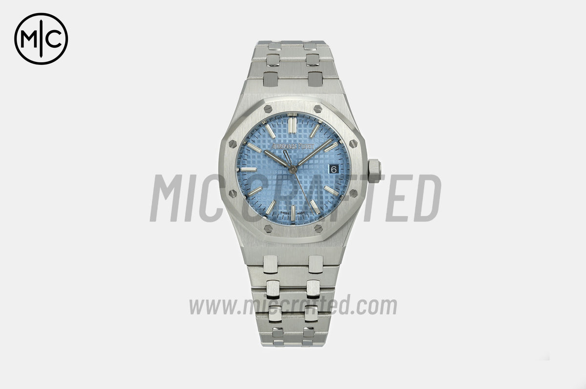 Royal Oak 37mm 15550 SS 冰藍色紋理錶盤配 SS 錶鏈 - 尊貴版