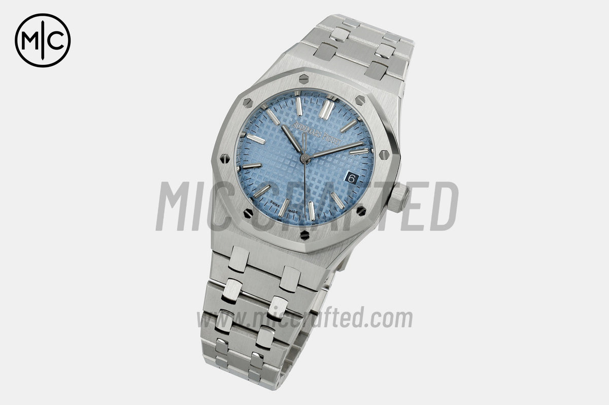 Royal Oak 37mm 15550 SS 冰藍色紋理錶盤配 SS 錶鏈 - 尊貴版