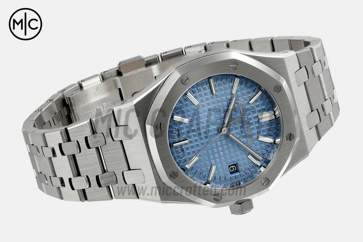 Royal Oak 37mm 15550 SS 冰藍色紋理錶盤配 SS 錶鏈 - 尊貴版