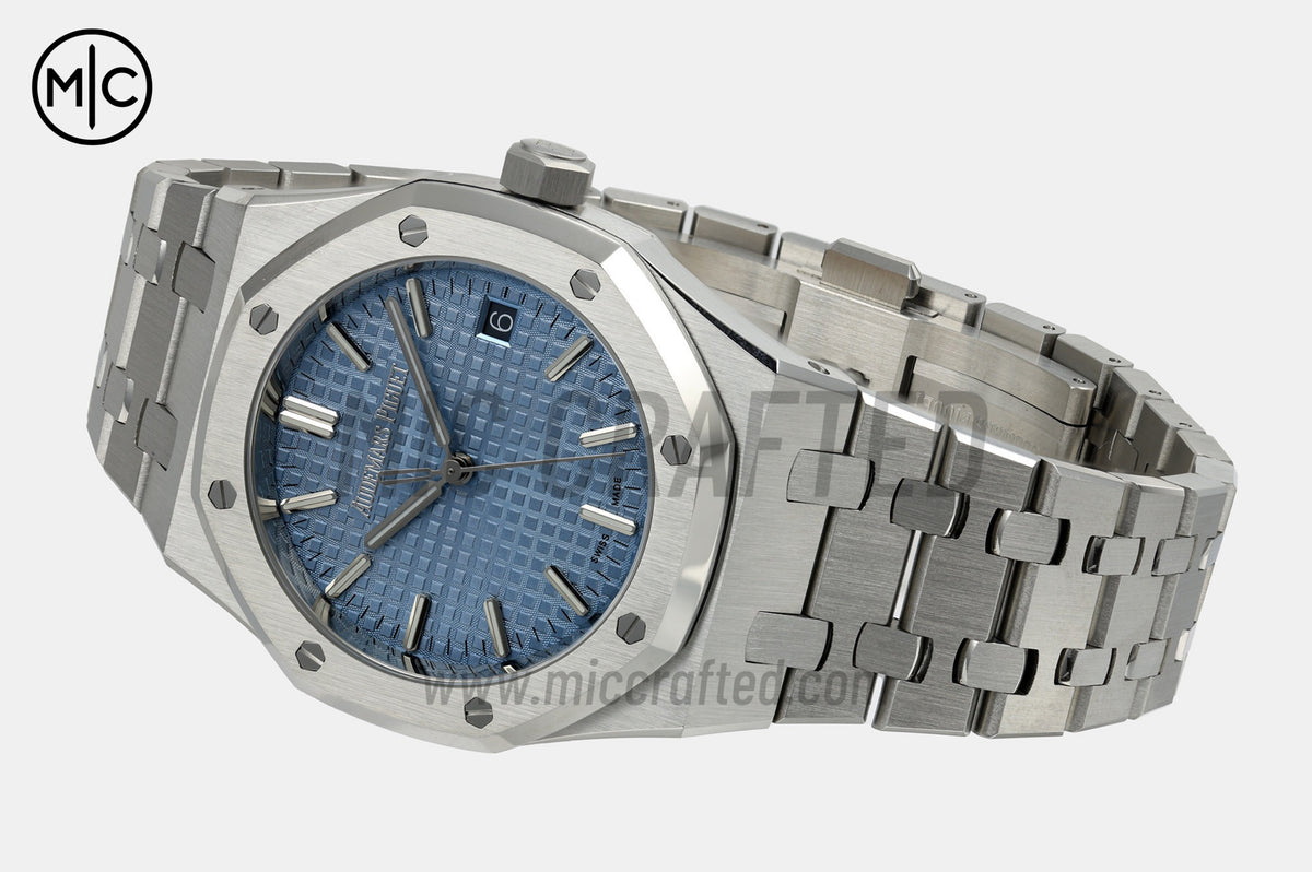 Royal Oak 37mm 15550 SS 冰藍色紋理錶盤配 SS 錶鏈 - 尊貴版