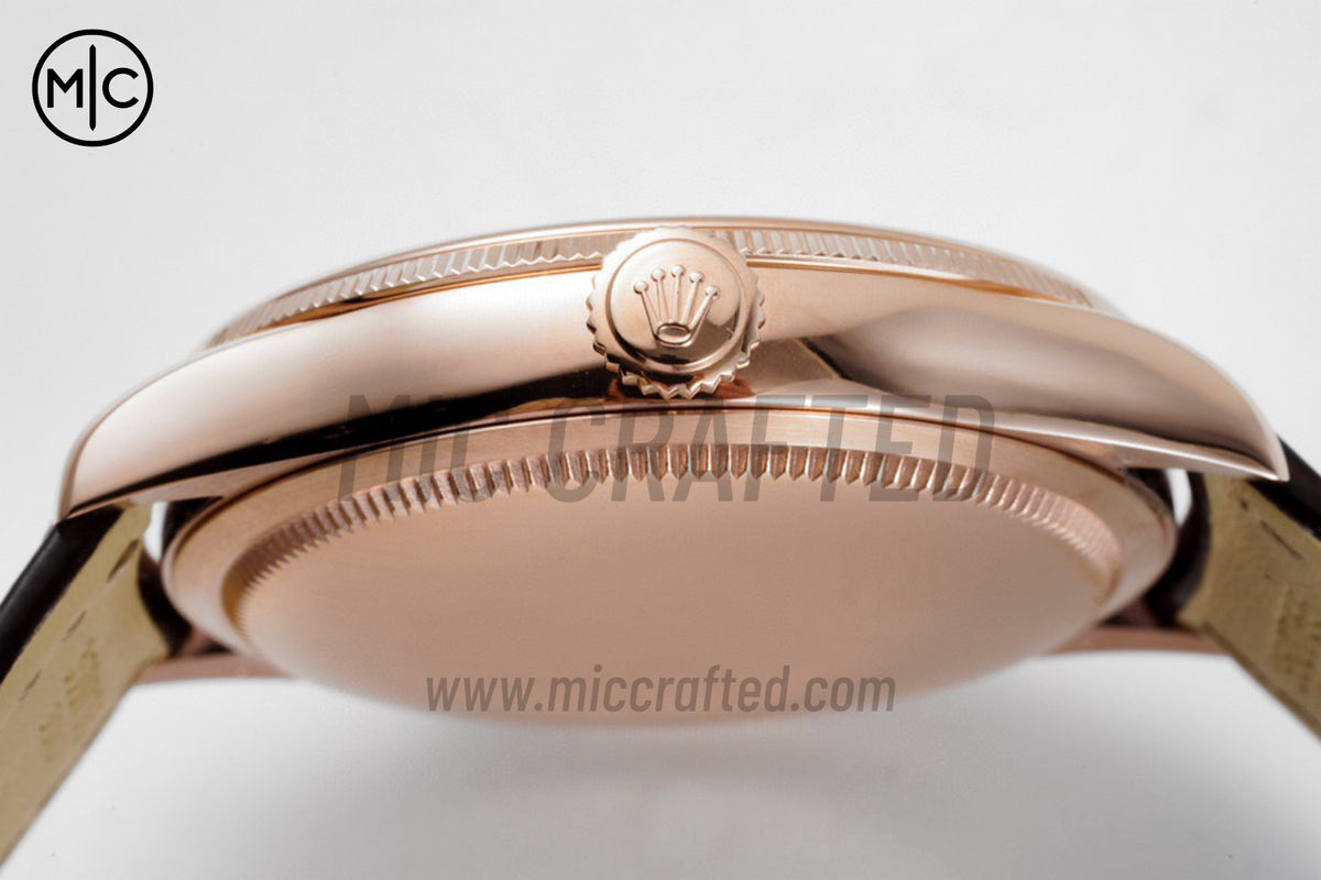 Cellini 50505 39mm RG 白色錶面棒狀刻度配棕色皮革錶帶 - 高級版