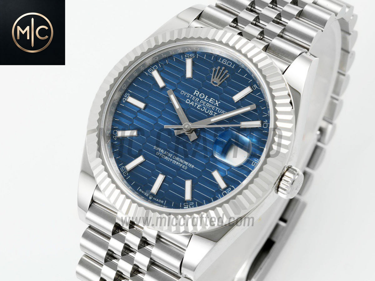DateJust 41mm 126334 藍色紋理條形錶盤配 Jubilee 錶帶 - 高級版