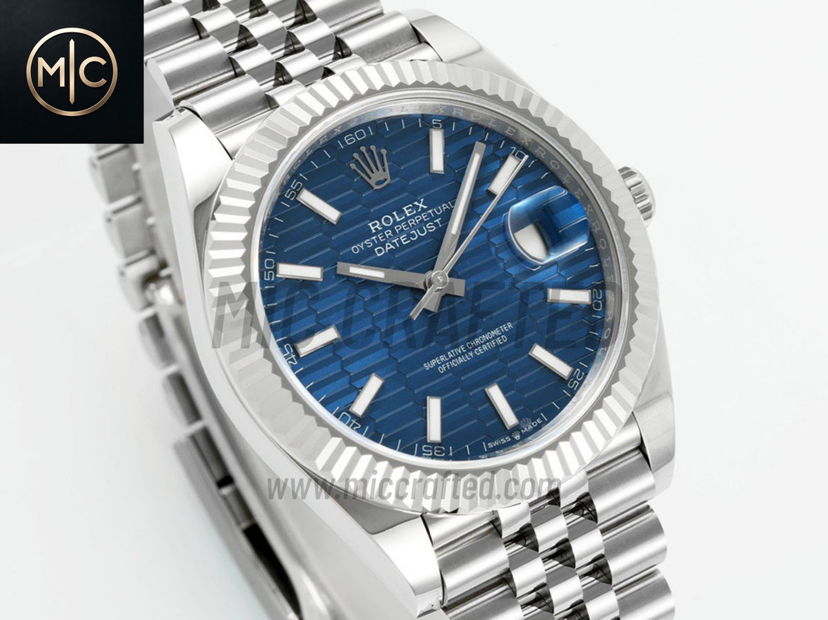 DateJust 41mm 126334 藍色紋理條形錶盤配 Jubilee 錶帶 - 高級版