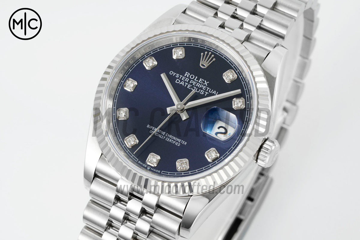 DateJust 36mm 126234 藍色鑽石錶盤，搭配蠔式五珠錶帶 - 高級版