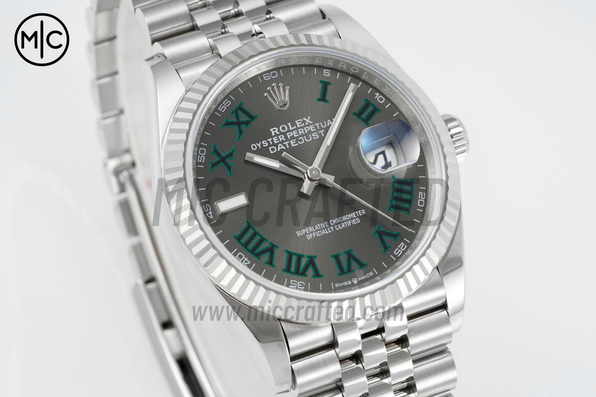 DateJust 36mm 126234 Gray Dial Green Roman on Jubilee Bracelet – Premium Edition