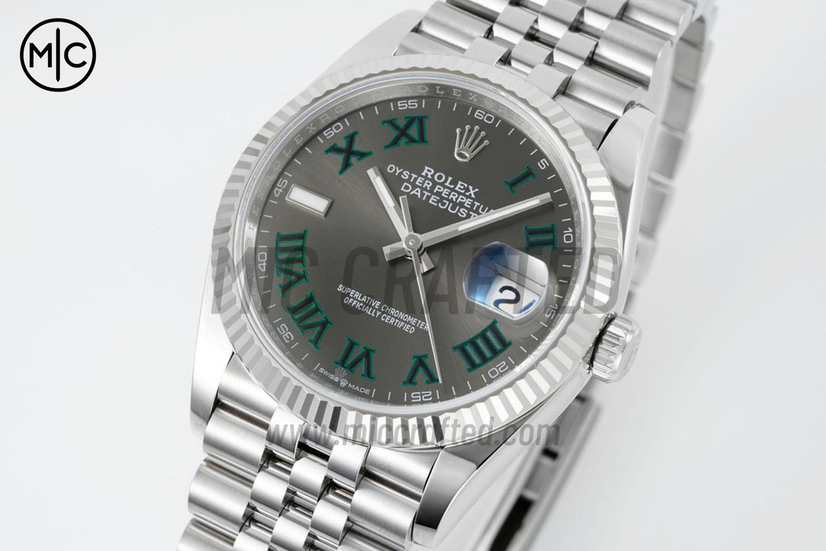 DateJust 36mm 126234 Gray Dial Green Roman on Jubilee Bracelet – Premium Edition