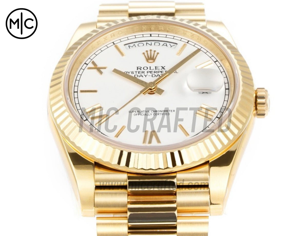 Day Date 40mm YG 228238 White Roman Dial on President Bracelet – Premium Edition
