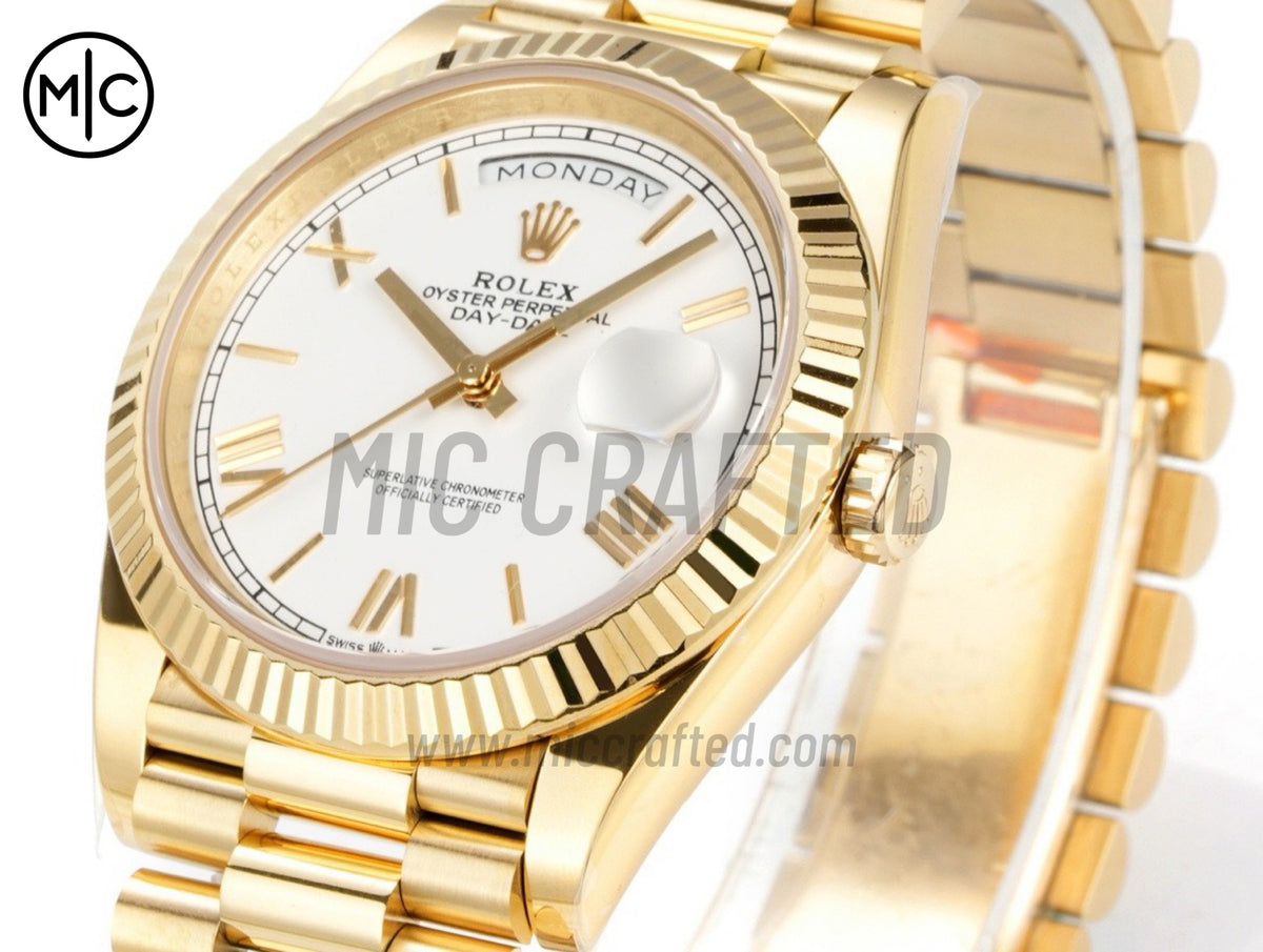 Day Date 40mm YG 228238 White Roman Dial on President Bracelet – Premium Edition