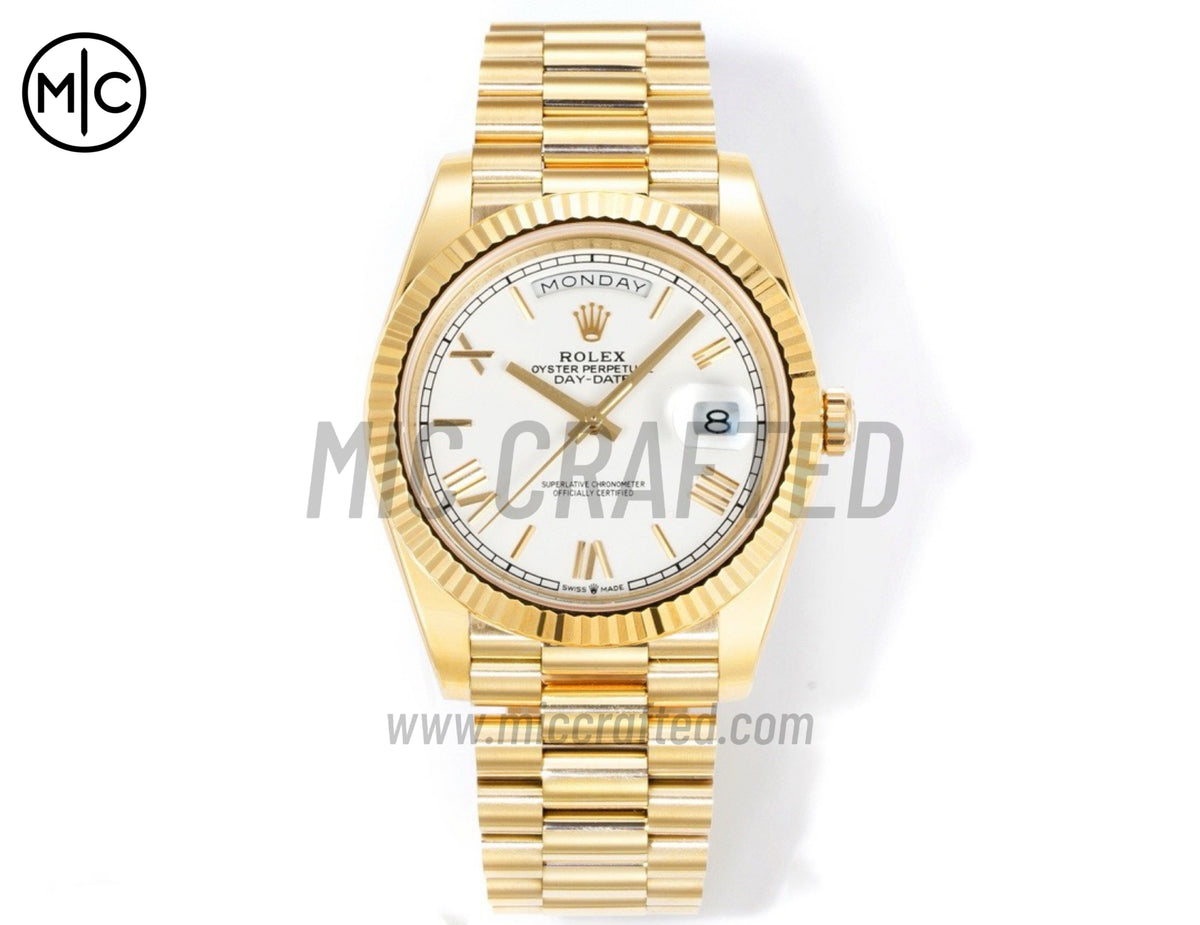 Day Date 40mm YG 228238 White Roman Dial on President Bracelet – Premium Edition