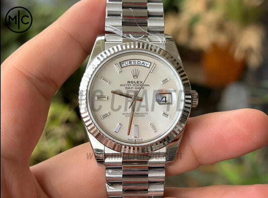 DayDate 40mm 228236 White MOP Crystal Dial on President Bracelet – Premium Edition