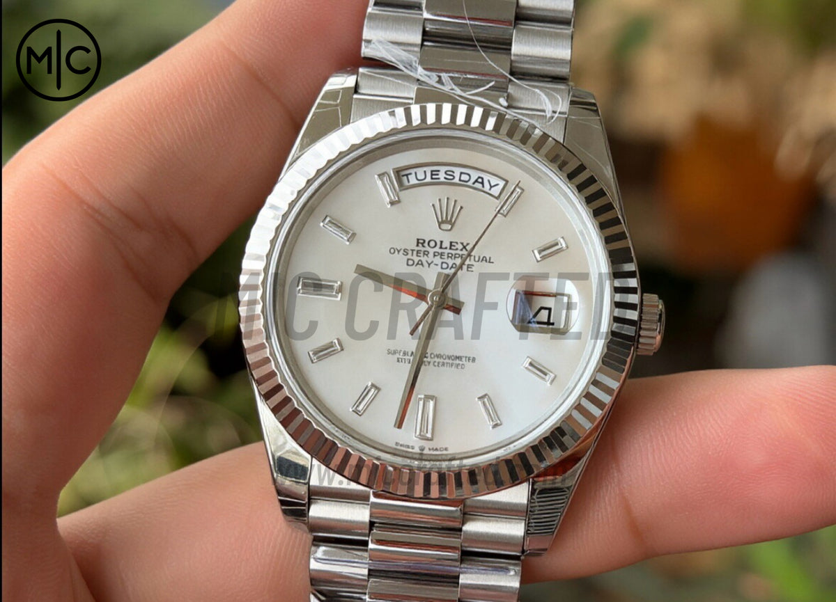 DayDate 40mm 228236 White MOP Crystal Dial on President Bracelet – Premium Edition