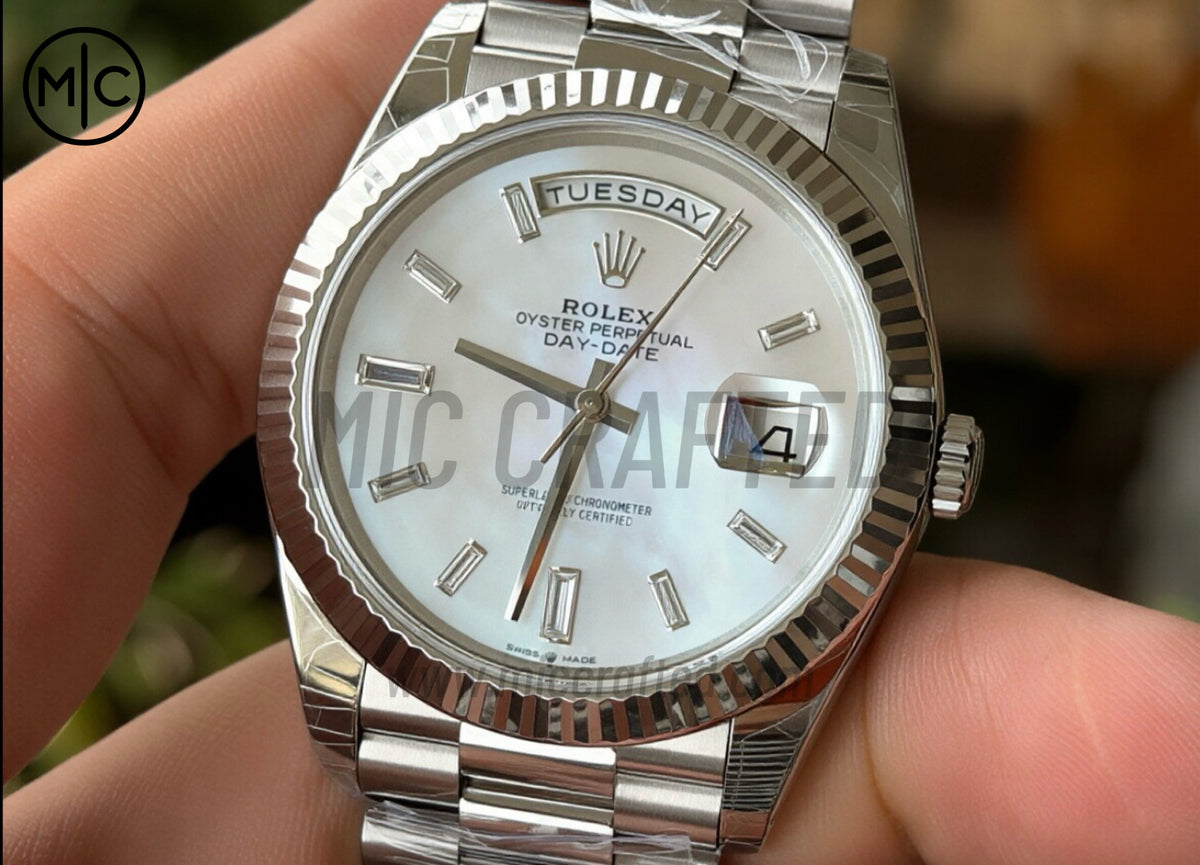 DayDate 40mm 228236 White MOP Crystal Dial on President Bracelet – Premium Edition