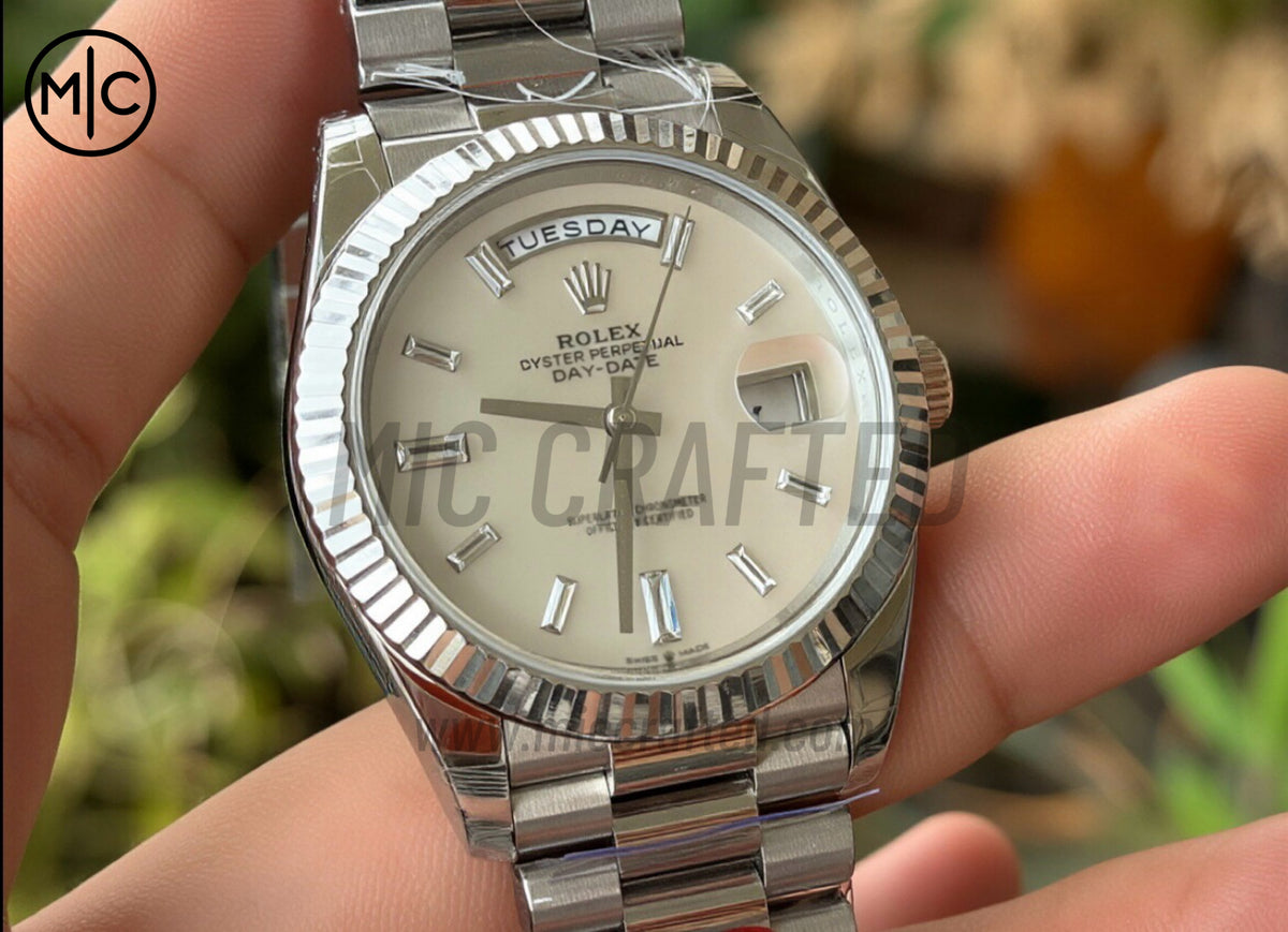 DayDate 40mm 228236 White MOP Crystal Dial on President Bracelet – Premium Edition
