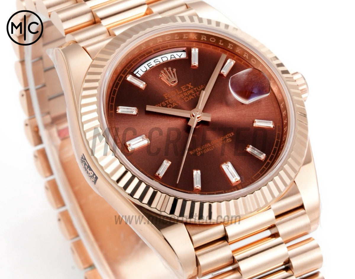 Day Date 40mm RG 228235 Brown Crystal Dial on President Bracelet – Premium Edition