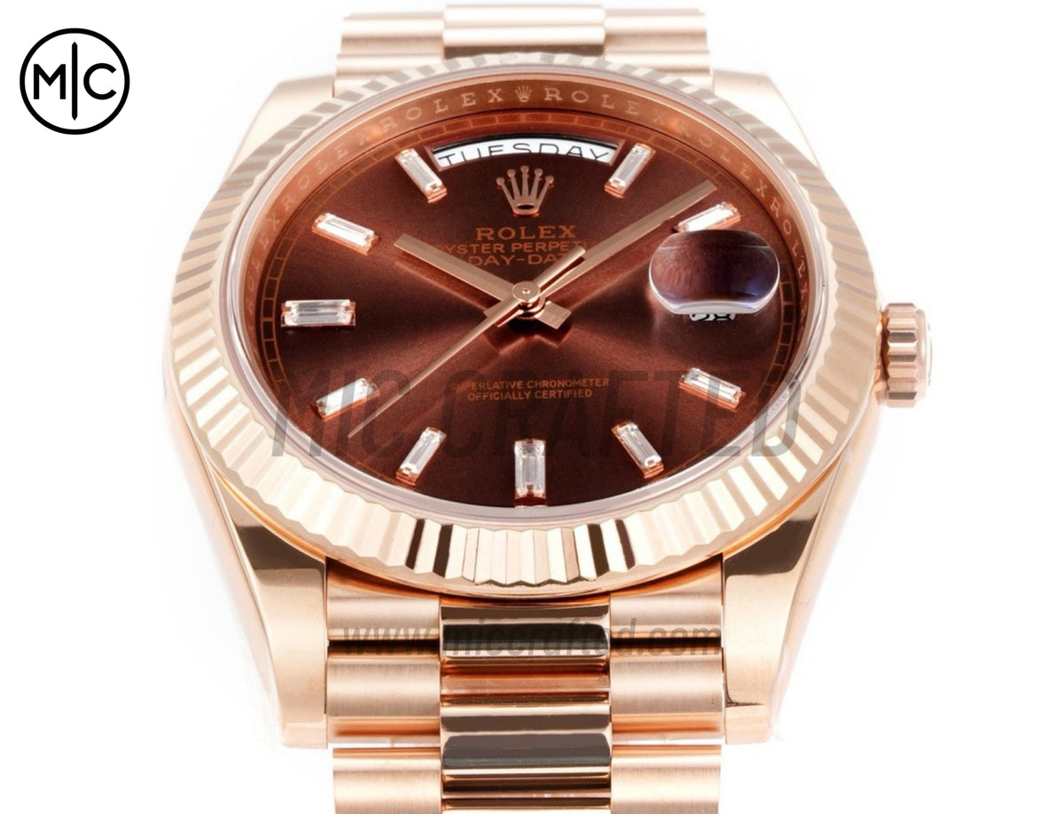 Day Date 40mm RG 228235 Brown Crystal Dial on President Bracelet – Premium Edition