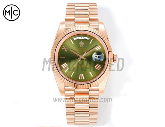 Day Date 40mm RG 228235 Green Roman Dial on President Bracelet – Premium Edition
