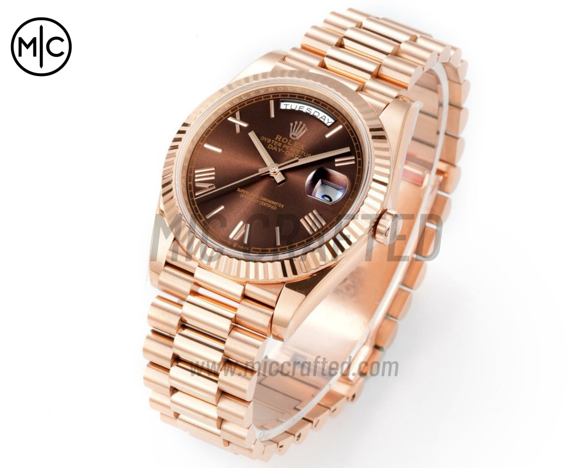 Day Date 40mm RG 228235 Brown Roman Dial on President Bracelet – Premium Edition