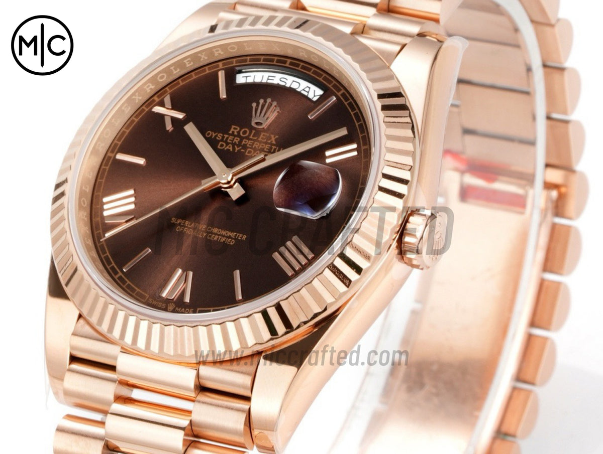 Day Date 40mm RG 228235 Brown Roman Dial on President Bracelet – Premium Edition