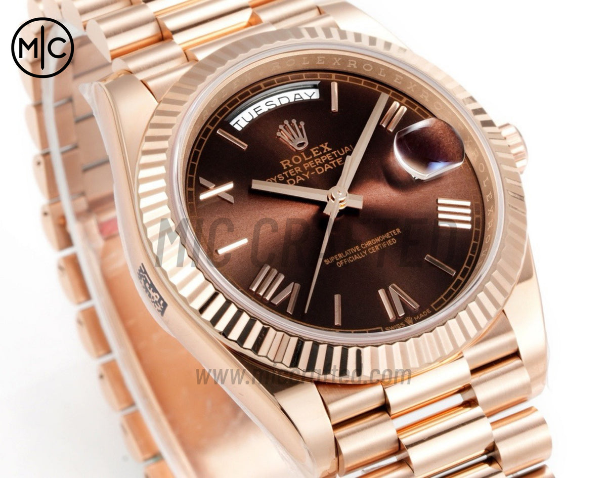 Day Date 40mm RG 228235 Brown Roman Dial on President Bracelet – Premium Edition