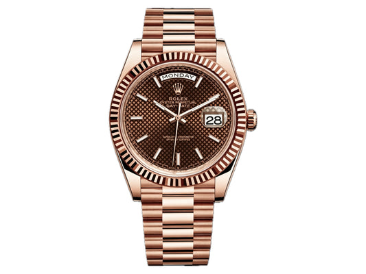 Day Date 40mm RG 228235 Brown Textured Dial on President Bracelet – Premium Edition