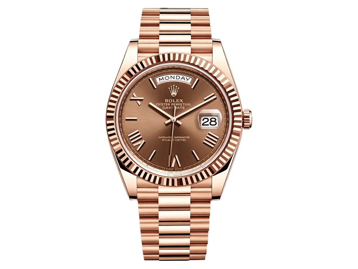 Day Date 40mm RG 228235 Brown Roman Dial on President Bracelet – Premium Edition