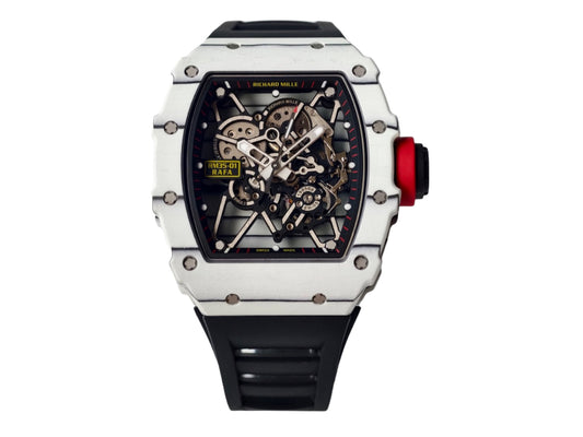 RM035-01 White NTPT Skeleton Dial on Black Rubber Strap – Handcrafted Version