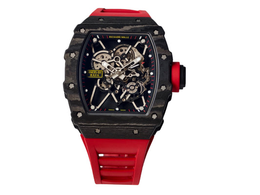 RM035-01 Black NTPT Skeleton Dial on Red Rubber Strap – Handcrafted Version