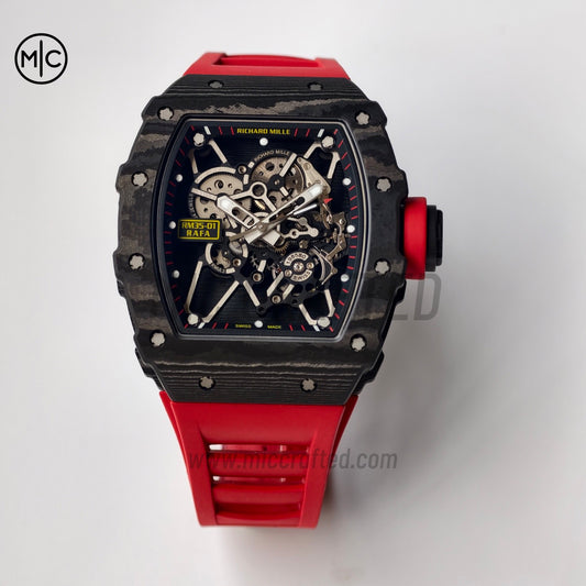 RM035-01 Black NTPT Skeleton Dial on Red Rubber Strap – Handcrafted Version
