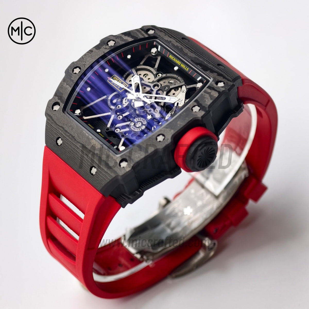 RM035-01 Black NTPT Skeleton Dial on Red Rubber Strap – Handcrafted Version