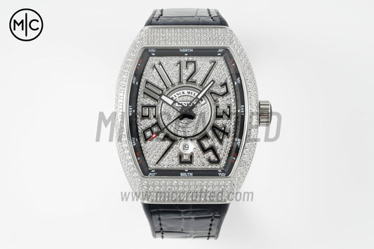 Vanguard V45 SS Full Diamonds Dial on Black Leather Strap – Premium Edition