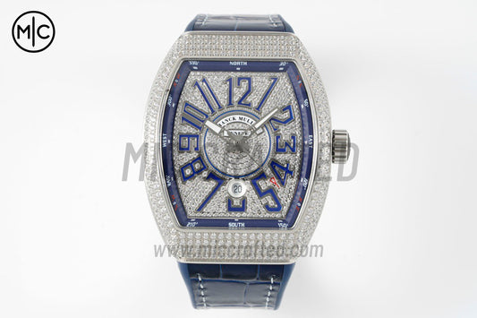 Vanguard V45 SS Full Diamonds Dial on Black Leather Strap – Premium Edition