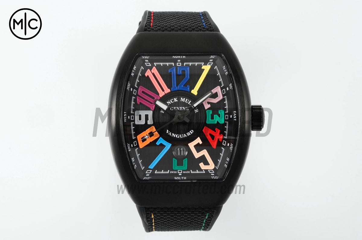 Vanguard V45 PVD Black Dial Colors Markers on Black Nylon Strap – Premium Edition
