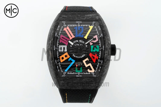 Vanguard V45 Carbon Black Dial Colors Markers on Black Nylon Strap White Stitching – Premium Edition