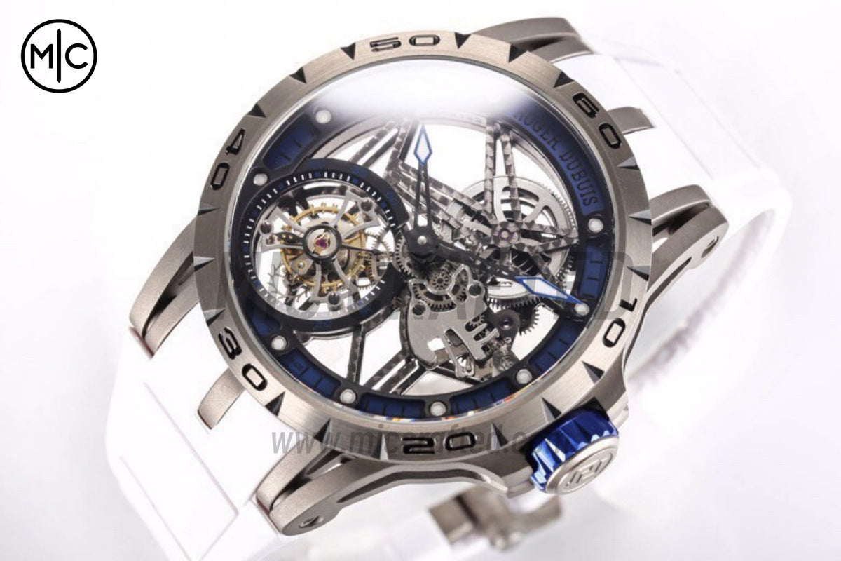 Roger Dubuis Excalibur Spider 鏤空飛行陀飛輪 TI/RU 藍/白 - 高級版