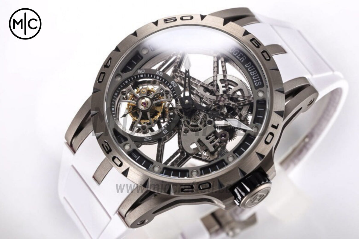 Roger Dubuis Excalibur Spider 鏤空飛行陀飛輪 TI/RU 黑/白 - 高級版