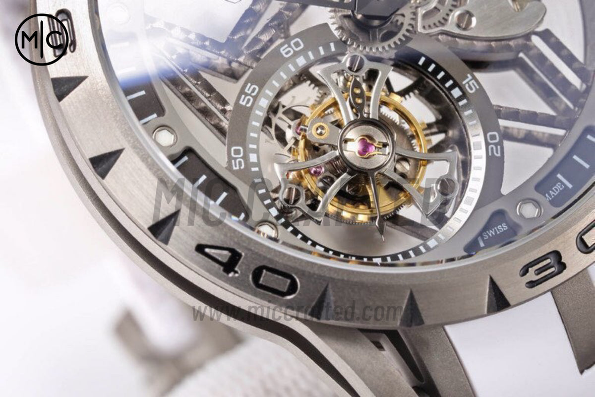 Roger Dubuis Excalibur Spider 鏤空飛行陀飛輪 TI/RU 黑/白 - 高級版