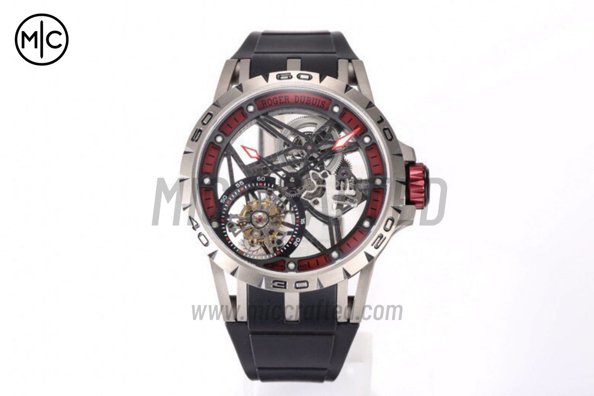 Roger Dubuis Excalibur Spider 鏤空飛行陀飛輪 TI/RU 黑/紅 - 高級版
