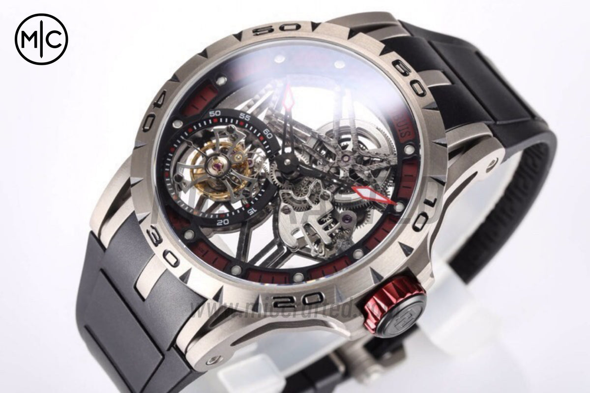 Roger Dubuis Excalibur Spider 鏤空飛行陀飛輪 TI/RU 黑/紅 - 高級版