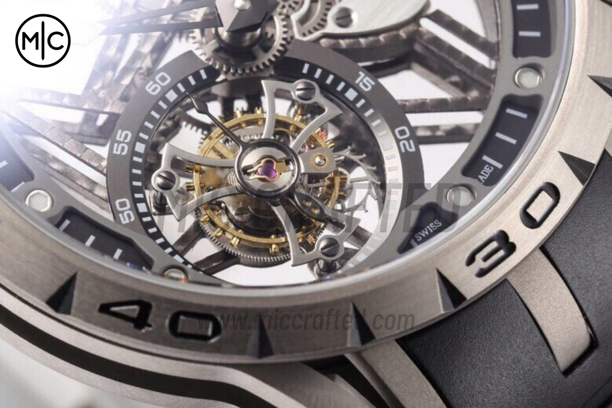 Roger Dubuis Excalibur Spider 鏤空飛行陀飛輪 TI/RU 黑色 - 高級版