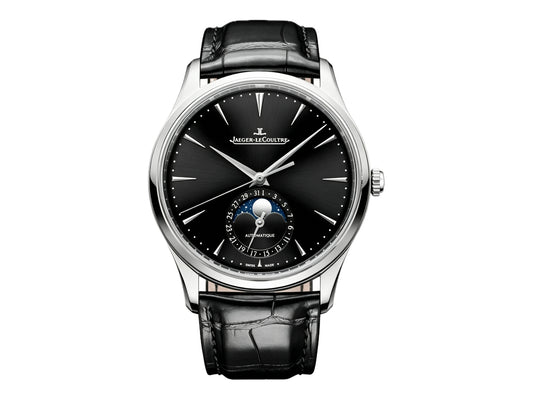 Master Ultra Thin Moon SS Black Dial on Black Leather Strap – Premium Edition
