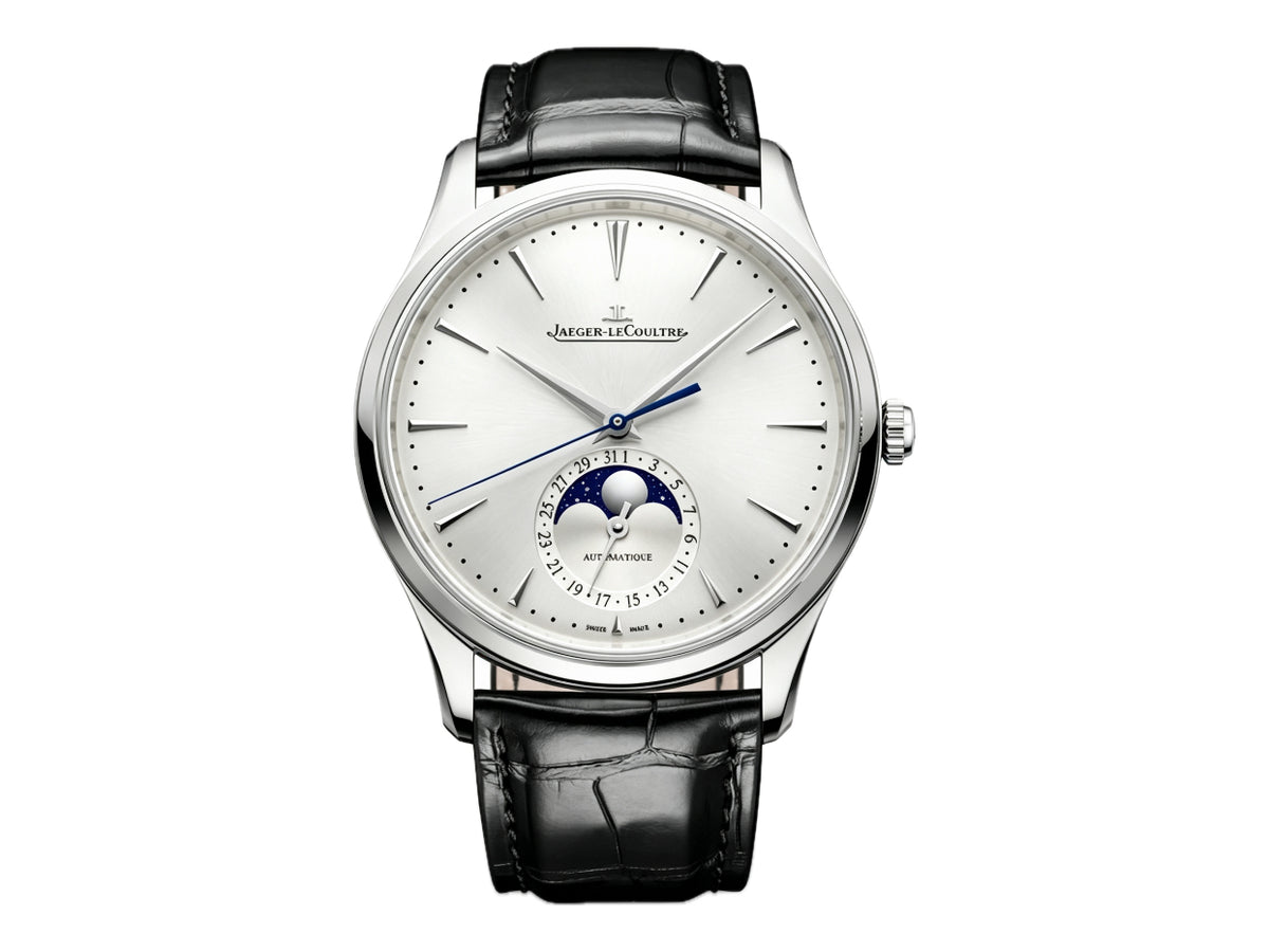 Master Ultra Thin Moon SS Silver Dial on Black Leather Strap – Premium Edition
