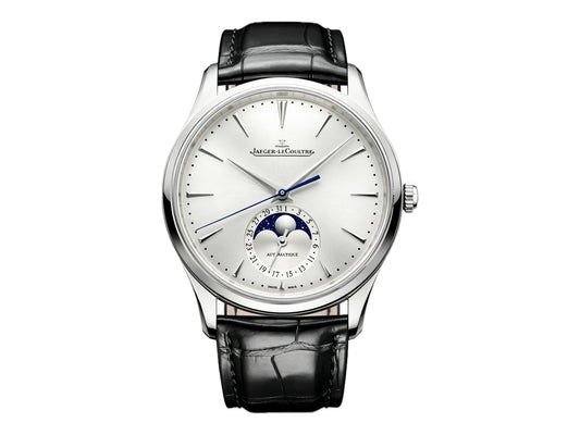 Master Ultra Thin Moon SS Silver Dial on Black Leather Strap – Premium Edition