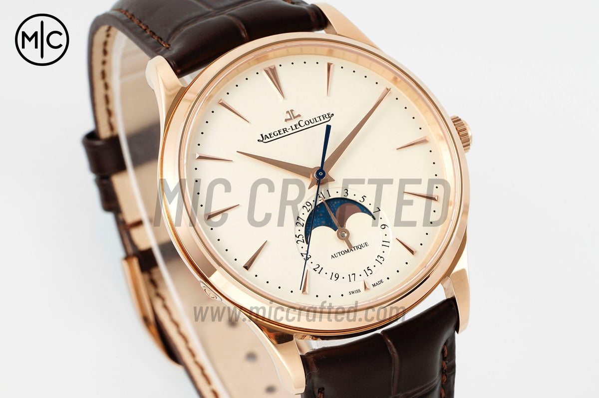 Master Ultra Thin Moon RG White Dial on Brown Leather Strap – Premium Edition