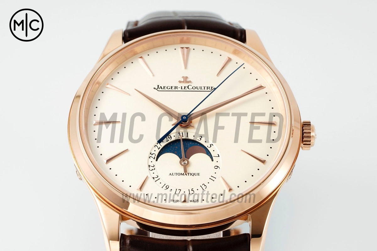 Master Ultra Thin Moon RG White Dial on Brown Leather Strap – Premium Edition
