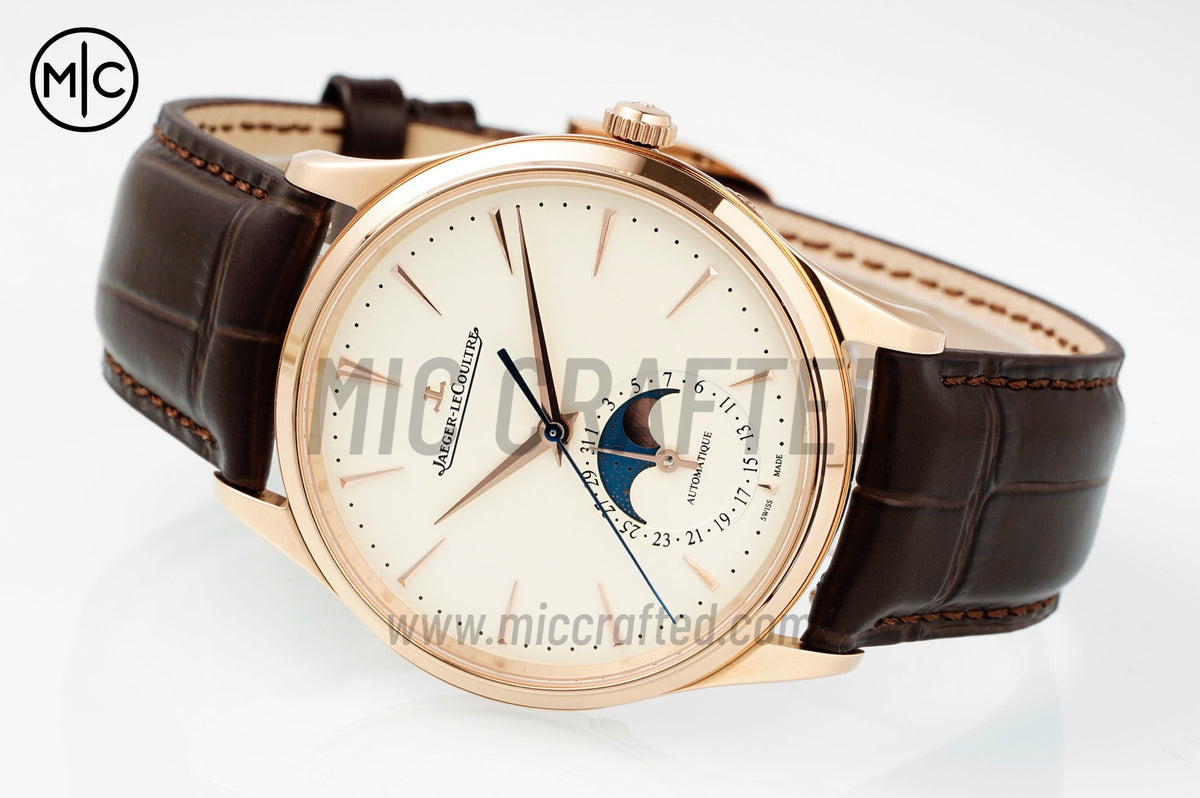 Master Ultra Thin Moon RG White Dial on Brown Leather Strap – Premium Edition