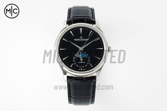 Master Ultra Thin Moon SS Black Dial on Black Leather Strap – Premium Edition
